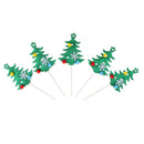 5pcs Holiday Lovely Pompon Shiny Christmas Tree Cake Topper Cupcake Picks Sticks Food Flags Wedding Celebration Favors