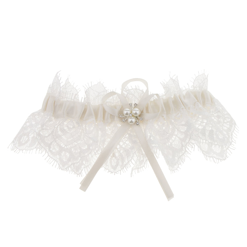 Wedding Party Pearls Bowknot Lace Flower Garter Thigh Ring Party Accessories