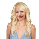 Blonde Girls Women 22 inches Long Wavy HEAT RESISTANT 100 % Real Human Hair Wigs With Cap Side Bang for Cosplay Party Daily Wear Costume