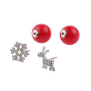 Women Red Pearl Double sided Earrings Stud Crystal Snowflake Deer Christmas 16mm