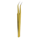 Stainless Steel False Eyelash Extension Tweezers Clip Curved Head Gold
