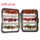 24Pieces Dry Flies Fly Fishing flies Kit Bass Salmon Trouts Flies Floating/Sinking with Fly Box