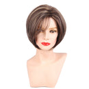 HEAT RESISTANT Women Girls Short Natural Looking Straight 100% Real Human Hair Wigs With Cap for Cosplay Party Daily Use Brown