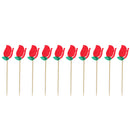 10pcs Christmas Red Fabric Rose Flower Leaves Cake Topper Cupcake Picks Wedding Celebration Party Accessories