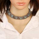 Women Party Jewelry Vintage Silver Bohemia Style Ethnic Round Chain Necklace