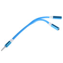 3.5mm AUX Audio Stereo Splitter Cable Headphone Adapter Flat Cable 1 Male to 2 Female Blue
