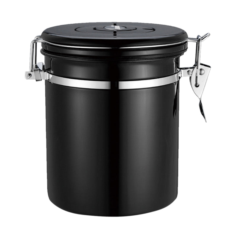 1.5L Capacity Stainless Steel Coffee Tea Canister Jar Box Sugar Storage Pot Seal Can for Home Hotel Office Use Black