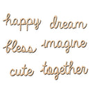 6 Pieces Wood Script Words Set Happy Dream Together Cute Imagine Embellishments