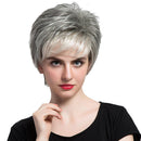 12 Inches Women Short Layered 100% Human Hair Wigs Heat Resistant Gray White