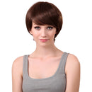 Women Girls 10 Inches Short Straight 100% Real Human Hair Wigs With Cap For Cosplay Costume Party Daily Wear Brown