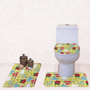 Set Of 3PCS Safe Slip Resistant Flannel Bath Mat With Toilet Rug & Seat Cover Entrance Door Bathroom Coffee Study Kitchen Bed Decor Cartoon