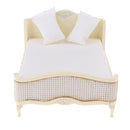 1/12 Miniature Wood Double Bed Mattress Pillow Set Dolls House Bedroom Furniture Kids Pretend Play Toy