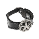 Black Retro Braided Mens Wide Leather Wristband Pentagrams Bangle Bracelet