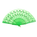 Green Fabric Hand Fan Bronzing Sequin Plastic Folding Purse Girl Party Gift