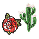 2 Pieces Embroidered Flower/Cactus Patches For Cloth Sewing Applique Embellishment