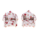 2 Set 1/12 Floral Single Sofa + Cushions Set Furniture for Dolls House Living Room Decoration