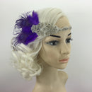 1920's Purple Charleston Feather Headband Flapper Gangster 30s Fancy Dress
