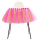 Handmade Soft Lightweight Glitter Tulle Tutu Skirt Baby Shower Birthday Party High Chair Table Decor with Stickers Rose Gold