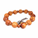 Brown Wood Carved Flower Beads Yoga Antique Buddha Charming Mala Bracelet for Prayer