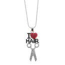Women Crystal Rhinestone I Love HAIR Scissor Pendant Necklace Charm Jewelry