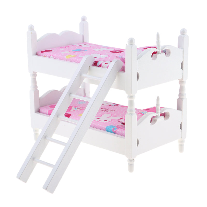 1/12 Scale Dollhouse Miniature Kids Bedroom Furniture Bunk Bed Pink Bunny