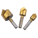 Durable 3Pieces 3/8''1/2'' 3/4'' Countersink Bore Set Round Shank Chamfer Drill Bit