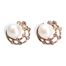 Elegant Women Moon & Star Shaped Rhinestone Pearl Round Ear Studs Earrings