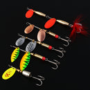 5 Pieces Spoon Fishing Lure Hard Metal Lure Spinnerbait Crankbait with Treble Hooks Bright Red Artificial Feathers