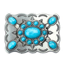 Classic Vintage Blue Synthetic Turquoise Western Cowboy Cowgirls Unisex Jeans Metal Belt Buckle 9x7.5cm