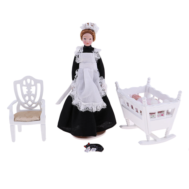 1/12 Dollhouse Miniature Baby Room Furniture Kit Cradle Baby-Sister Figures