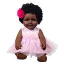Huggable 20inch African Baby Girl Doll Soft Vinyl Newborn Doll with Overalls Clothes Kids Birthday Gift