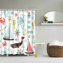 Bathroom Shower Sheer Waterproof Polyester Curtain Panel w/12 Hooks Seafaring