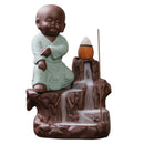 Little Monk Smoke Backflow Cone Censer Holder Incense Burner for Bedroom Study Room Decor Supplies 8.5*12.5cm Light Green