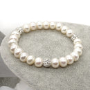 Handmade Natural Freshwater Pearl Bracelet Alloy Crystal Cuff Bangle 9-10mm
