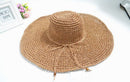 Women Fashionable Straw Pattern Wide Brim Hat Sun Beach Party Clothing Accessory Khaki
