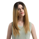 Fashion Women Long Straight Curly Synthetic Hair Wig Middle Part Natural Wigs for Cosplay Party Costume Gradient Gold