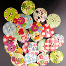 50 Pieces Assorted Printed Wooden Buttons for Sewing and Craft 25mm
