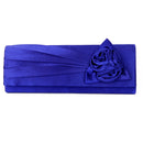 Women Girls Ladies Fashionable Glossy Satin Rose Flower Chain Strap Purse Handbag Clutch Wedding Party Accessory Blue