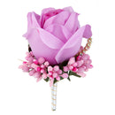 Men Women Silk Crystal Boutonniere Corsage Brooch Pin For Wedding Formal Party Supplies Light Purplish