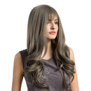 26" Women Long Natural Wavy Curly Synthetic Hair Wigs Bang + Cap Flaxen Grey