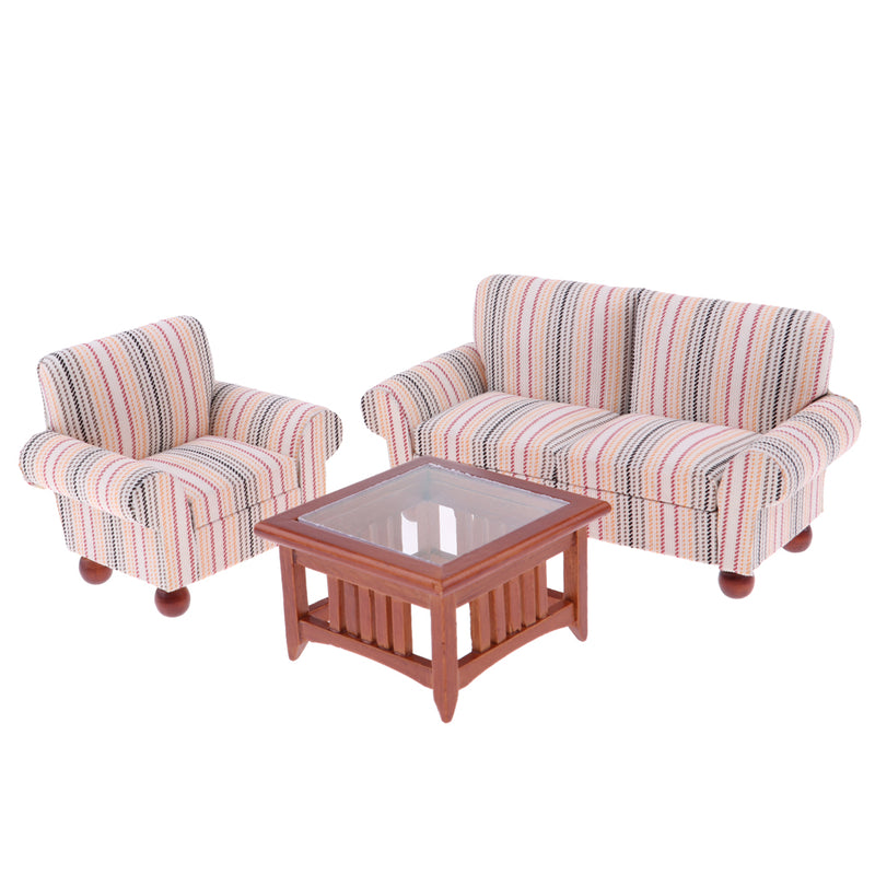 1/12 Dollhouse Miniature Furniture Living Room Couch Sofa Table Set Pink