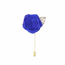 Classic Lapel Blue Rose Gold Leaf Suit Boutonniere Stick Brooch Pin Corsage