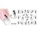 2 Sheets Black Cat Pattern Nail Art Stickers Water Transfer Stickers