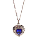 Blue Gemstone Heart with Rhinestone Urn Pendant Memorial Chain Necklace