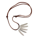 Women Girl's Boho Cool Feather Pendant PU Leather Rope Necklace Jewelry