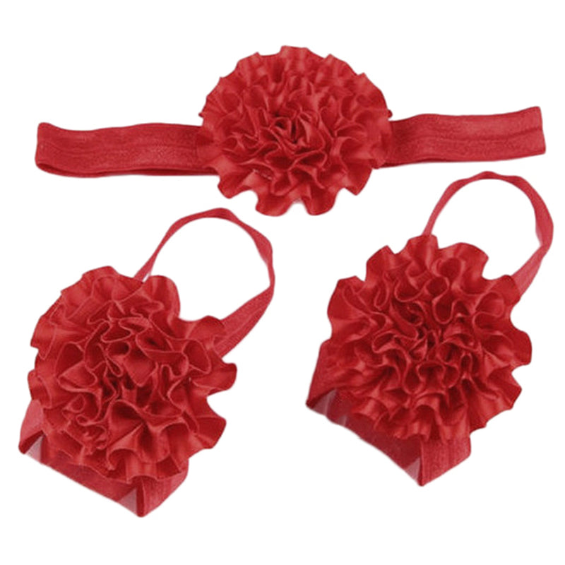 1 Set of 3PCS Baby Infant Headband Foot Flower Elastic Hair Band Accessories Photography Props Head Decor Accessory Red