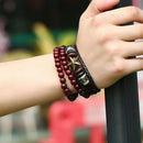 Vintage Double Red-Brown Beads PU Leather Multi-Layer Punk Braided Bracelet