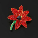 Women Flower Fashion Jewelry Red Crystal Charms Brooch Pin Breastpin Suit Shirt Collar Pin Apparel Brooch Pin Gift