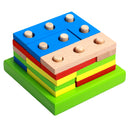 Kids Baby Wooden Geometry Shapes Puzzle Building Blocks Early Cognition Color Shapes Learning Educational Stacking Intelligence Toy