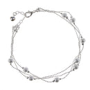 24.5cm Fancy Silver Plated Tiny Beads Three Layers Anklet Craft Metal Bell Footbare Chain